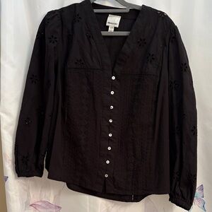 Industry Black Eyelet Button-Front Blouse